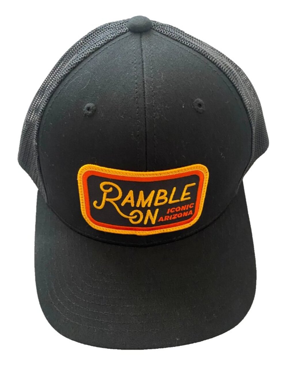 Iconic Arizona 'Ramble On' 5 Panel Trucker Hat Black Mesh Snapback Cap